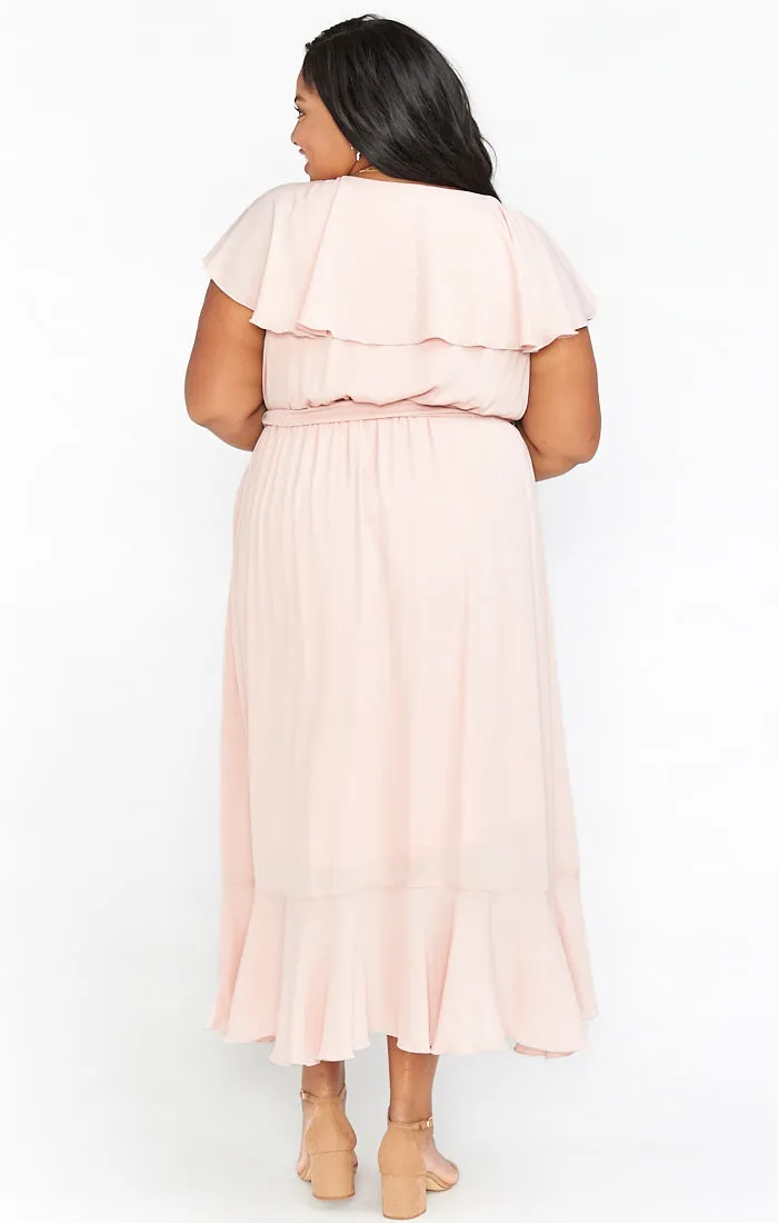 Jess Ruffle Midi Dress ~ Dusty Blush Crisp