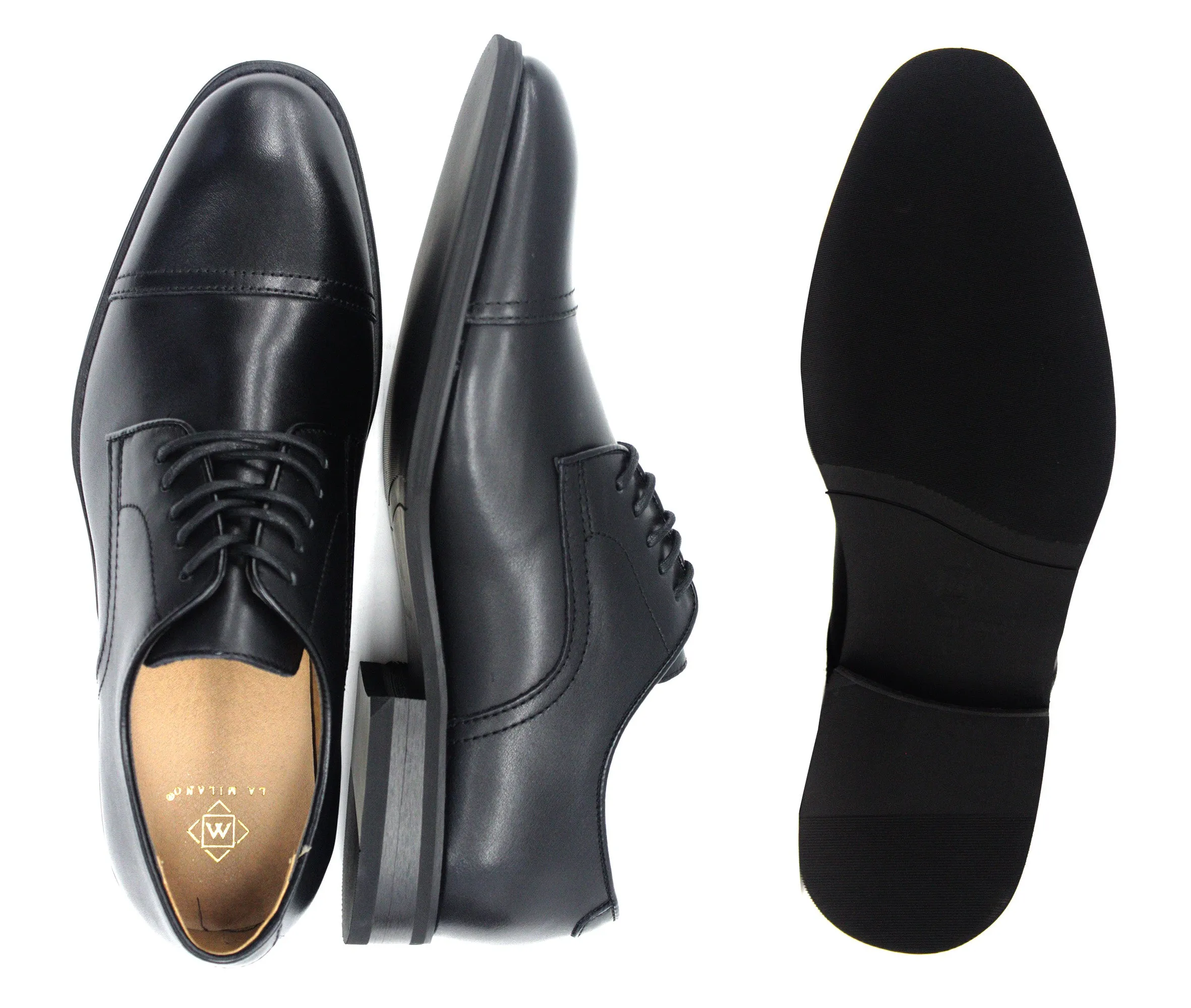 LA MILANO,CAP TOE-LACE UP-SHOES-A11323-BLACK