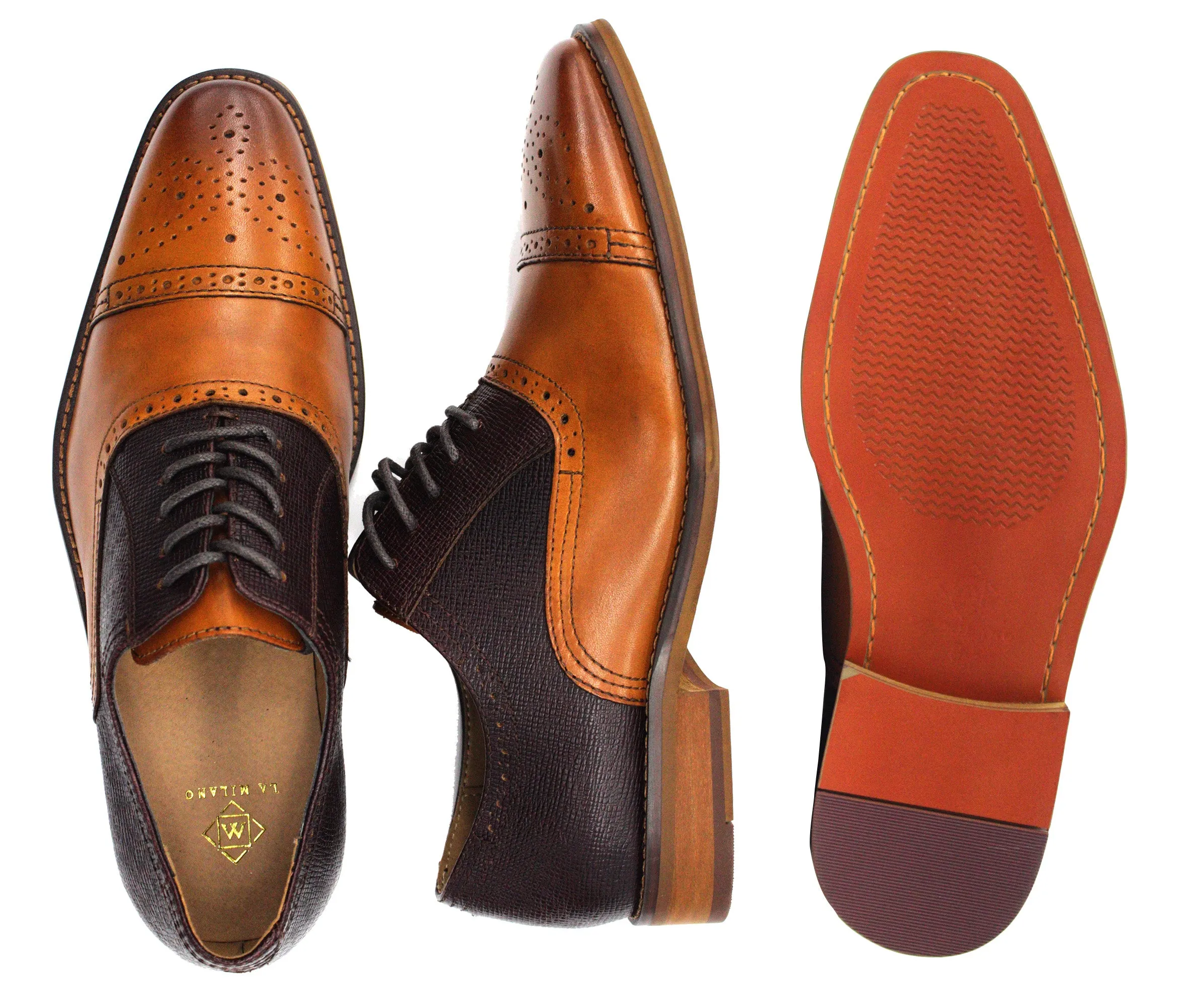 LA MILANO,CAP TOE-LACE UP-SHOES-A120080-TAN/BROWN