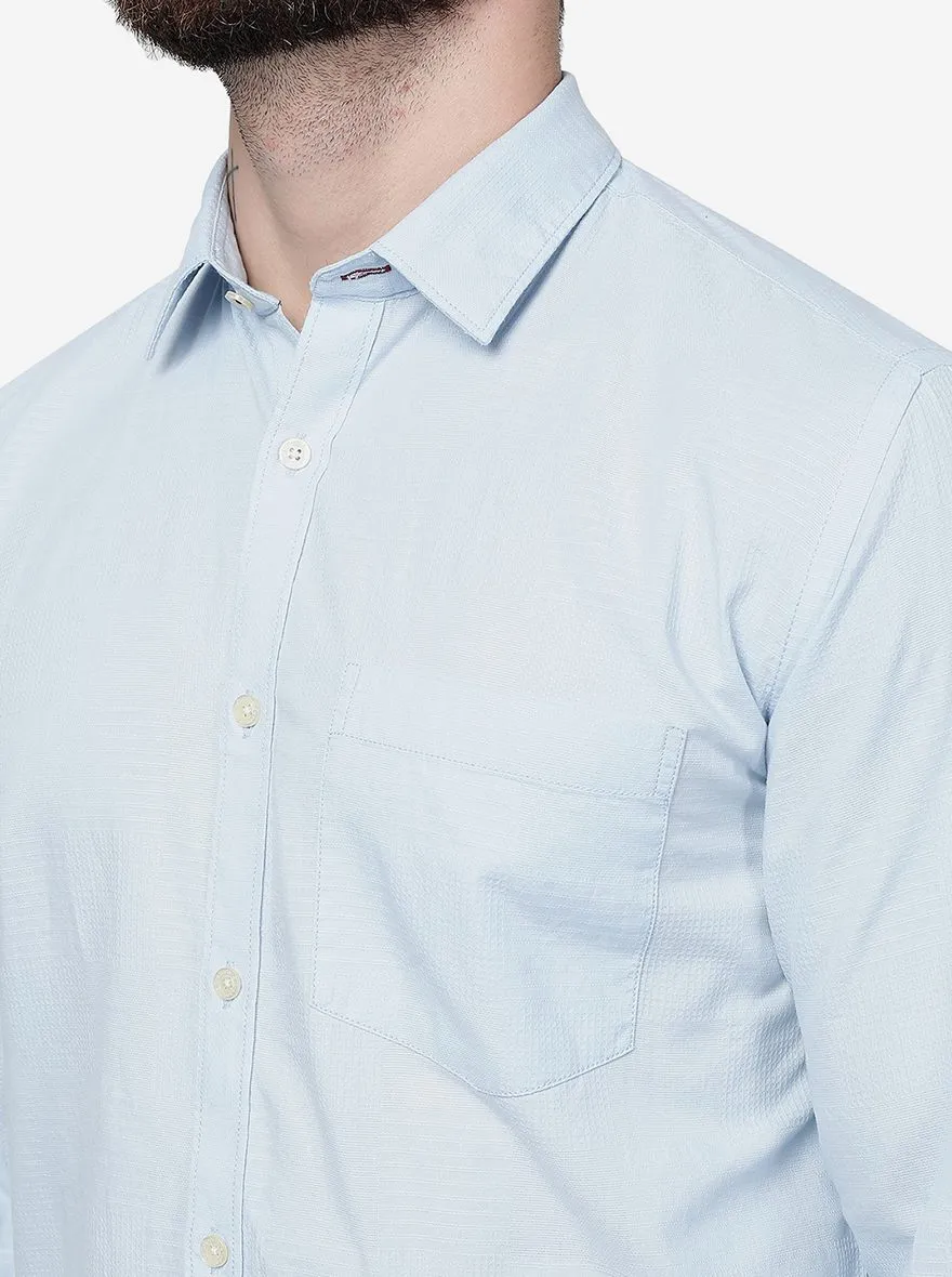 Light Blue Checked Smart Fit Semi Casual Shirt | Greenfibre