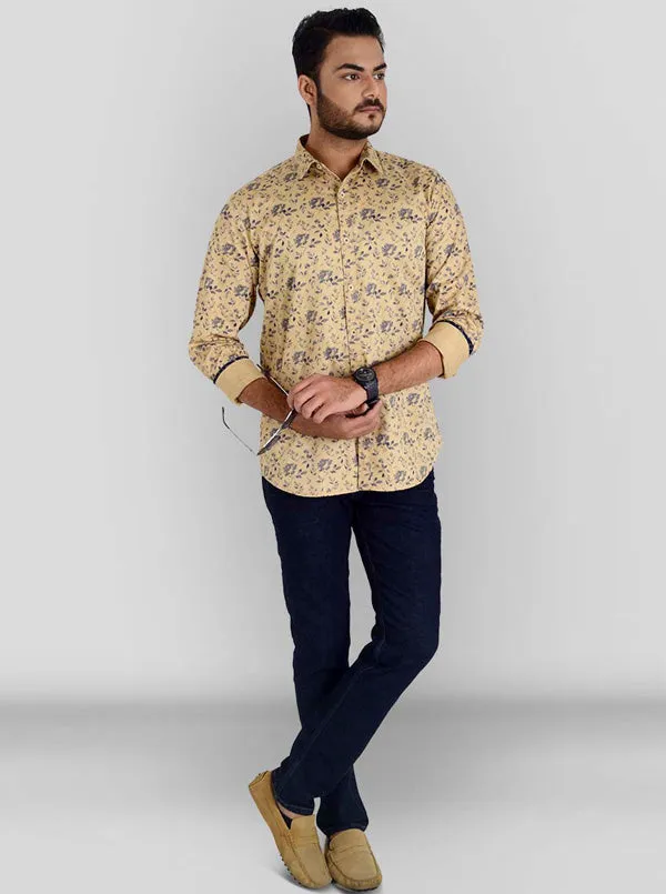 Light Khaki Printed Slim Fit Casual Shirt | JadeBlue