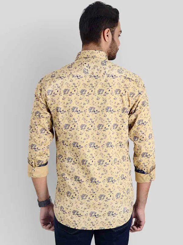 Light Khaki Printed Slim Fit Casual Shirt | JadeBlue