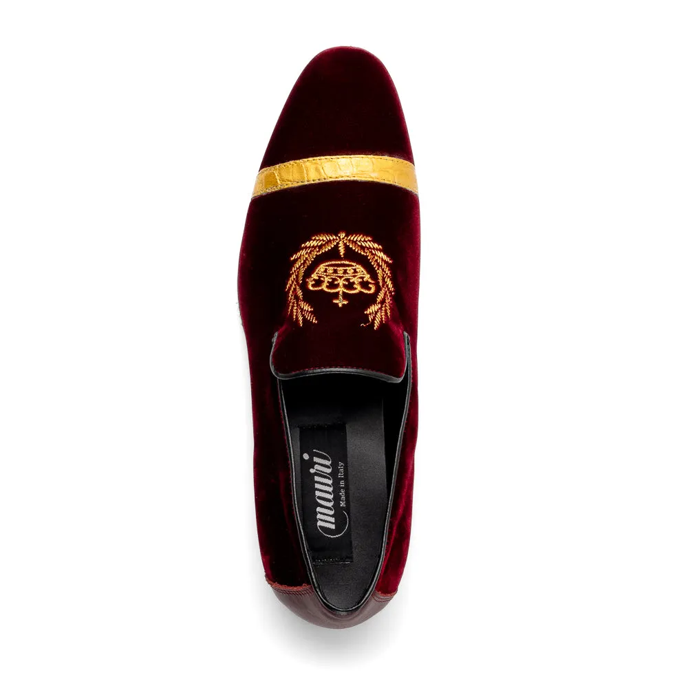 Mauri 3296 Crown Velvet/ Alligator/ Nappa Loafers Ruby Red