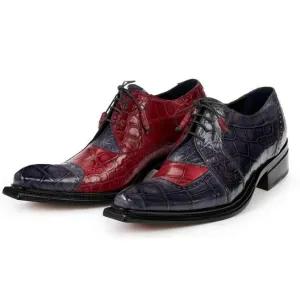 Mauri ''44268'' Medium Grey / Bordeaux Genuine Body Alligator Hand painted Dress Shoe