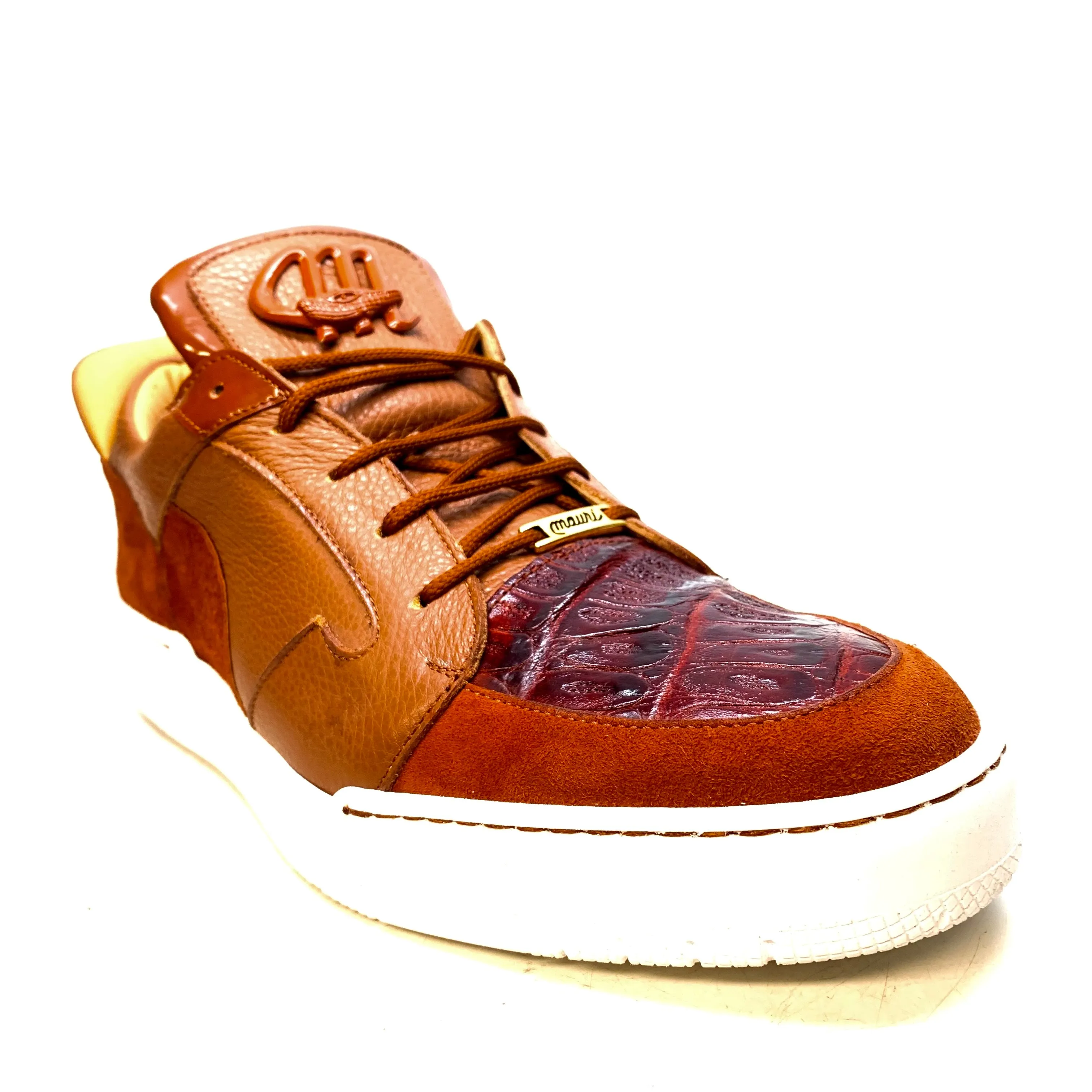 Mauri '8412' Two Tone Brown Alligator/Suede/Patent Leather Low Top Sneakers