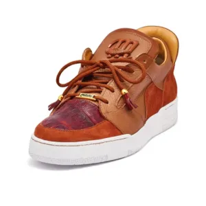 Mauri '8412' Two Tone Brown Alligator/Suede/Patent Leather Low Top Sneakers