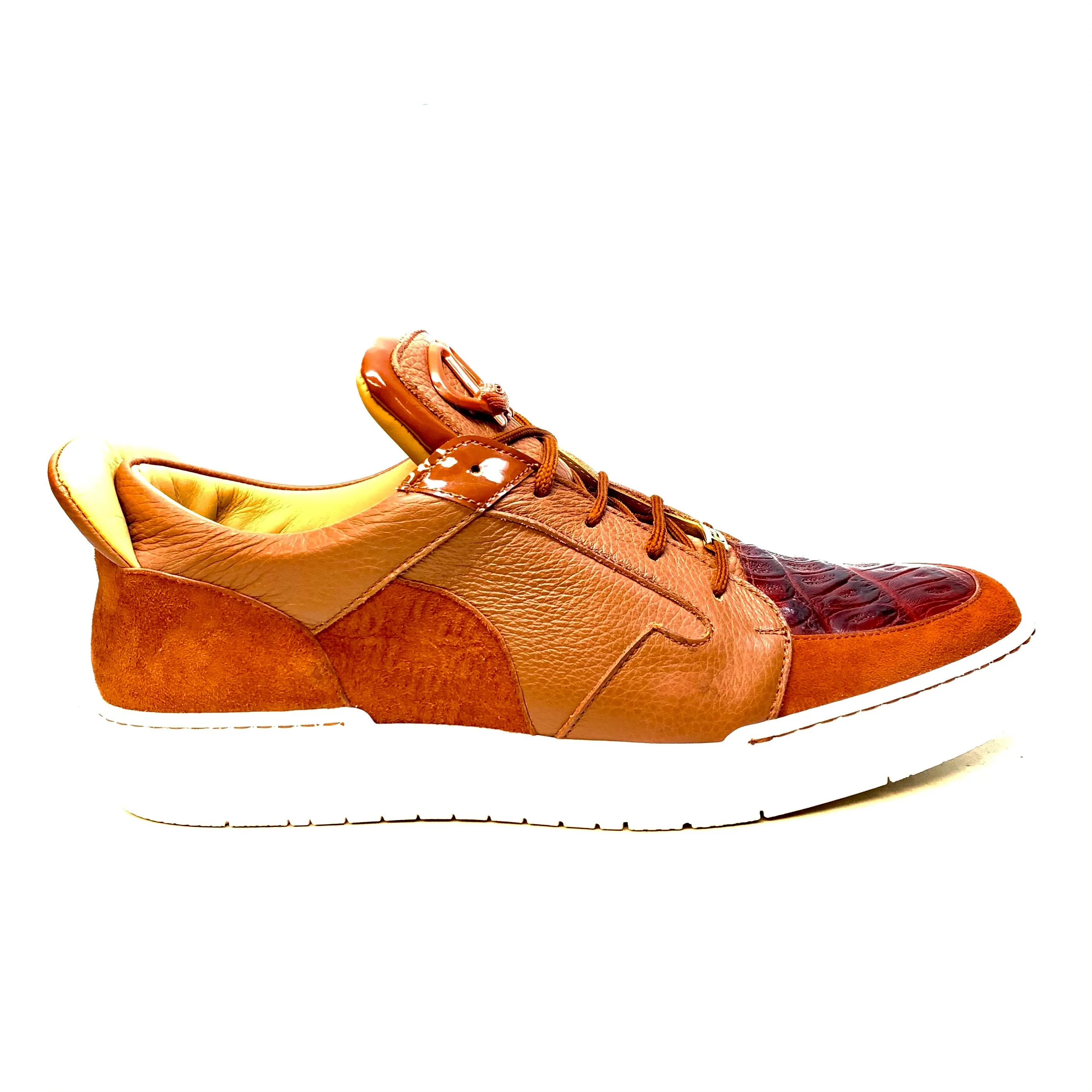 Mauri '8412' Two Tone Brown Alligator/Suede/Patent Leather Low Top Sneakers