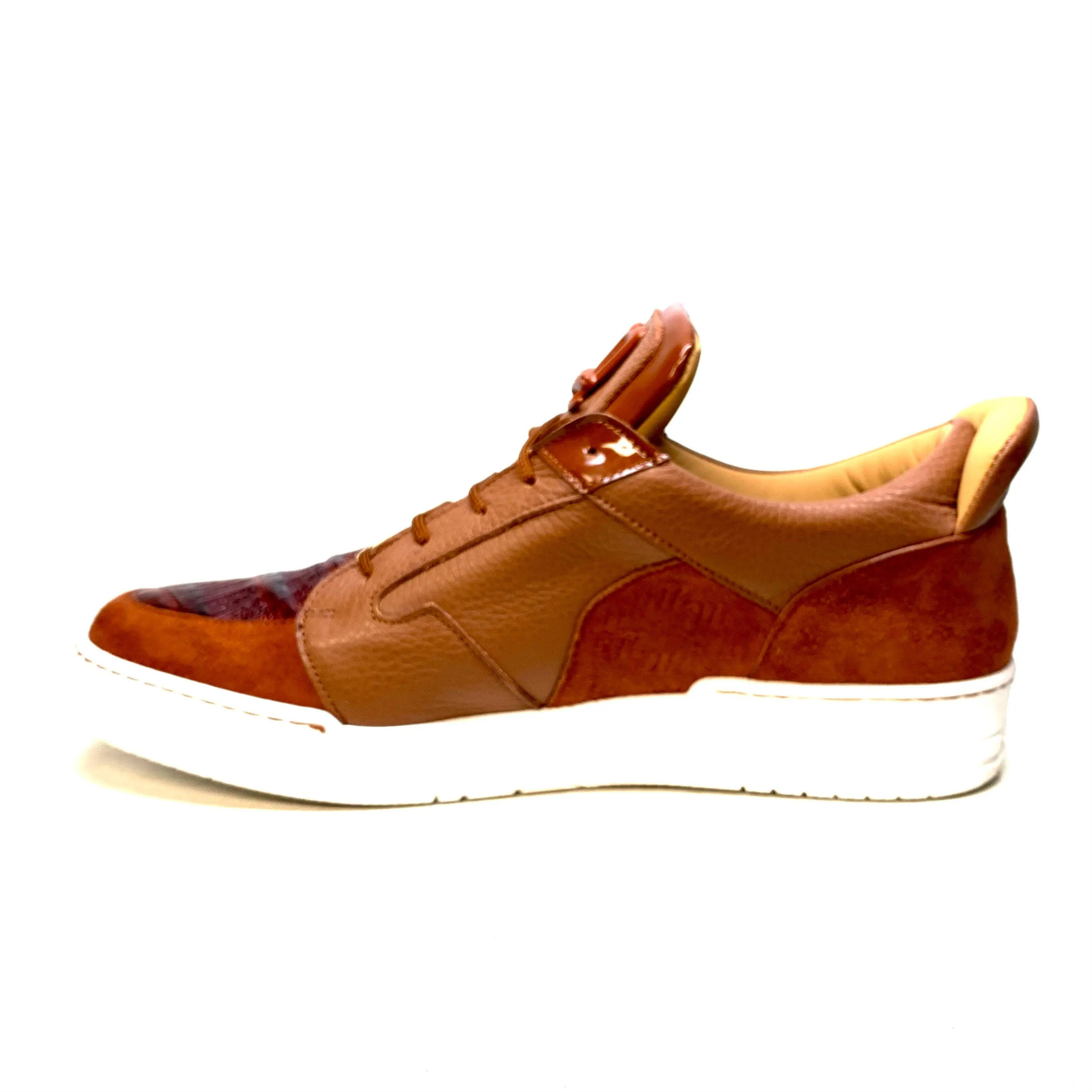 Mauri '8412' Two Tone Brown Alligator/Suede/Patent Leather Low Top Sneakers