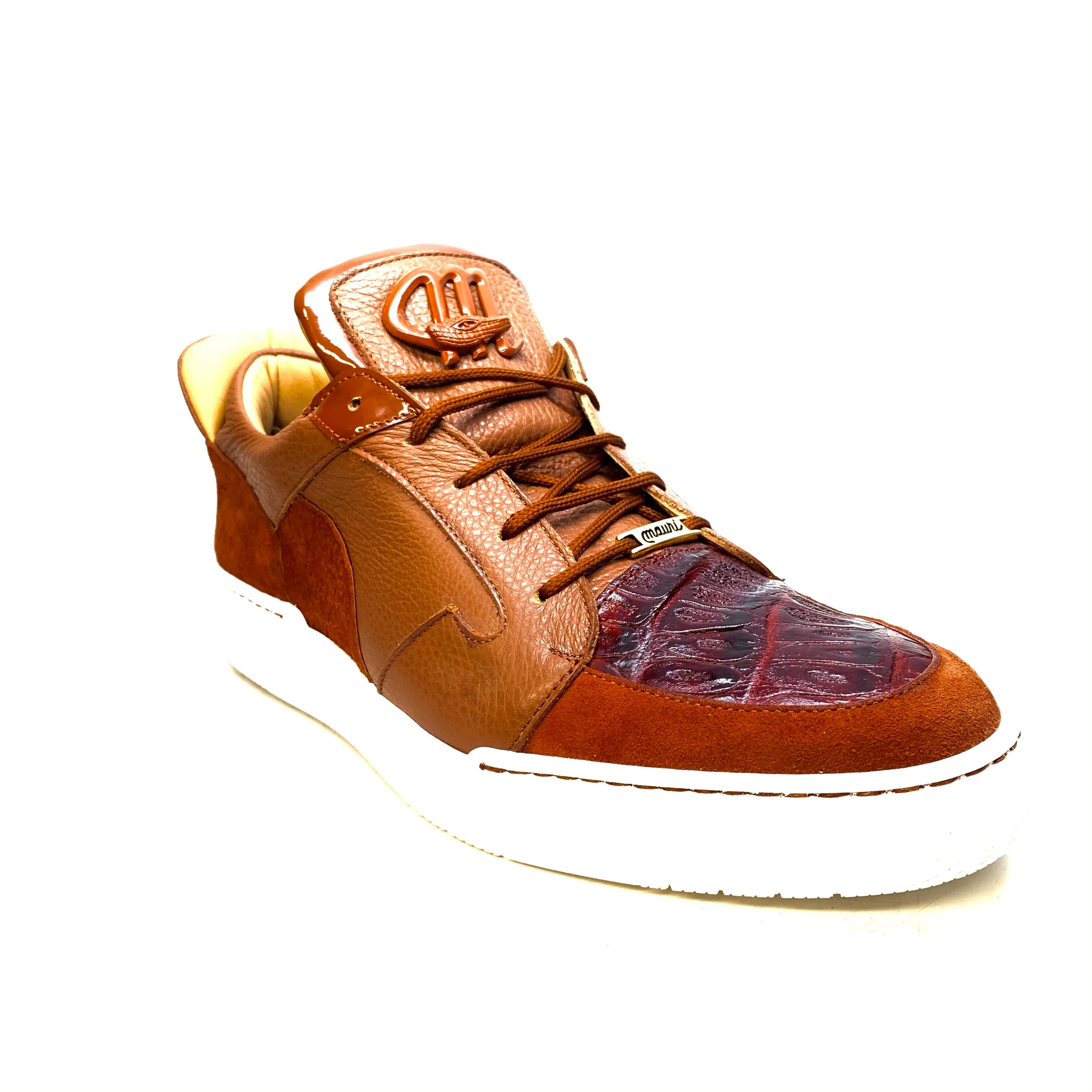 Mauri '8412' Two Tone Brown Alligator/Suede/Patent Leather Low Top Sneakers