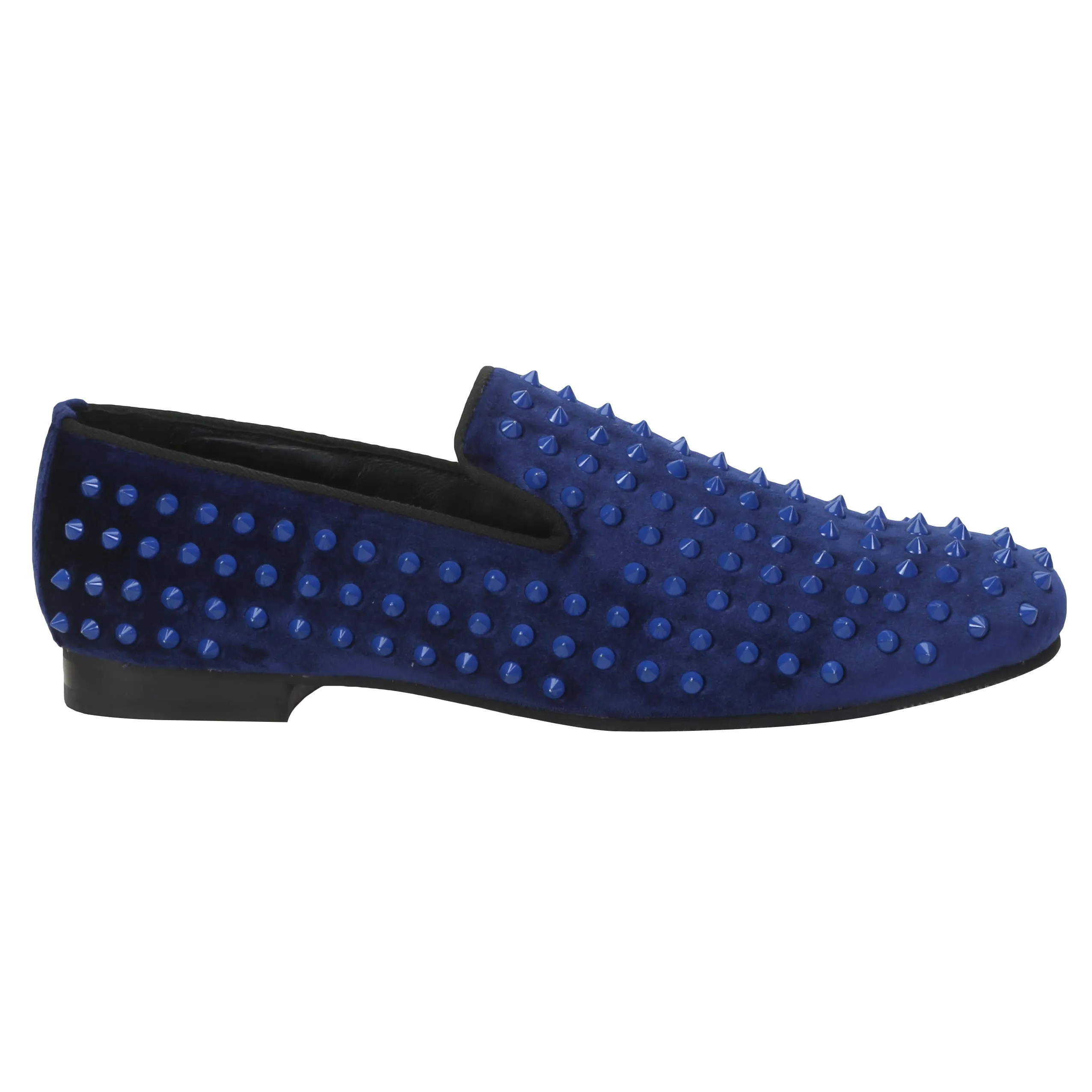 Men Blue Studded Velvet Slip-On Shoes