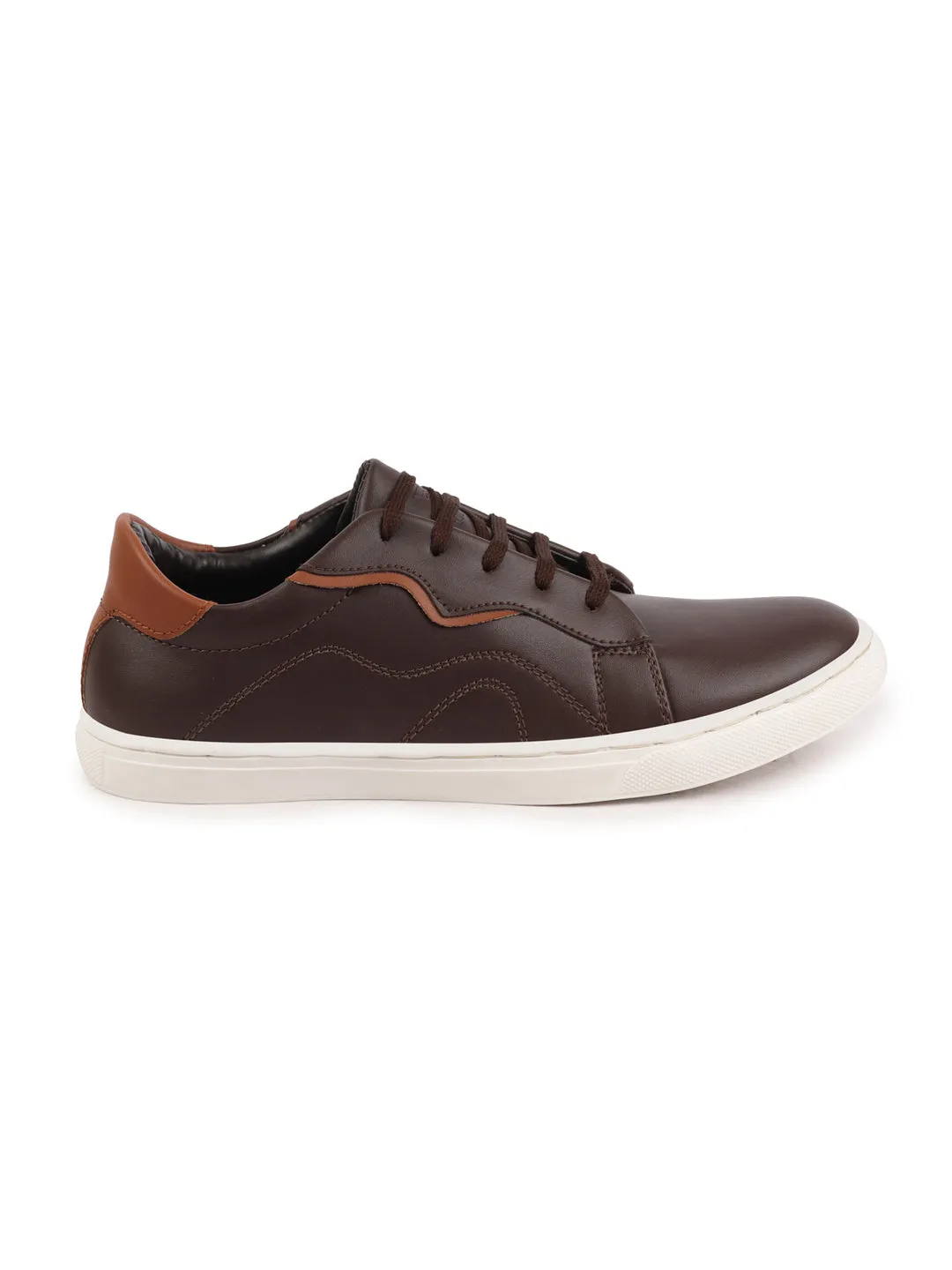 Men Brown Classic Lace Up Elevated Look Sneaker Shoes with Contrast Sole|Low Ankle|Casual Shoe