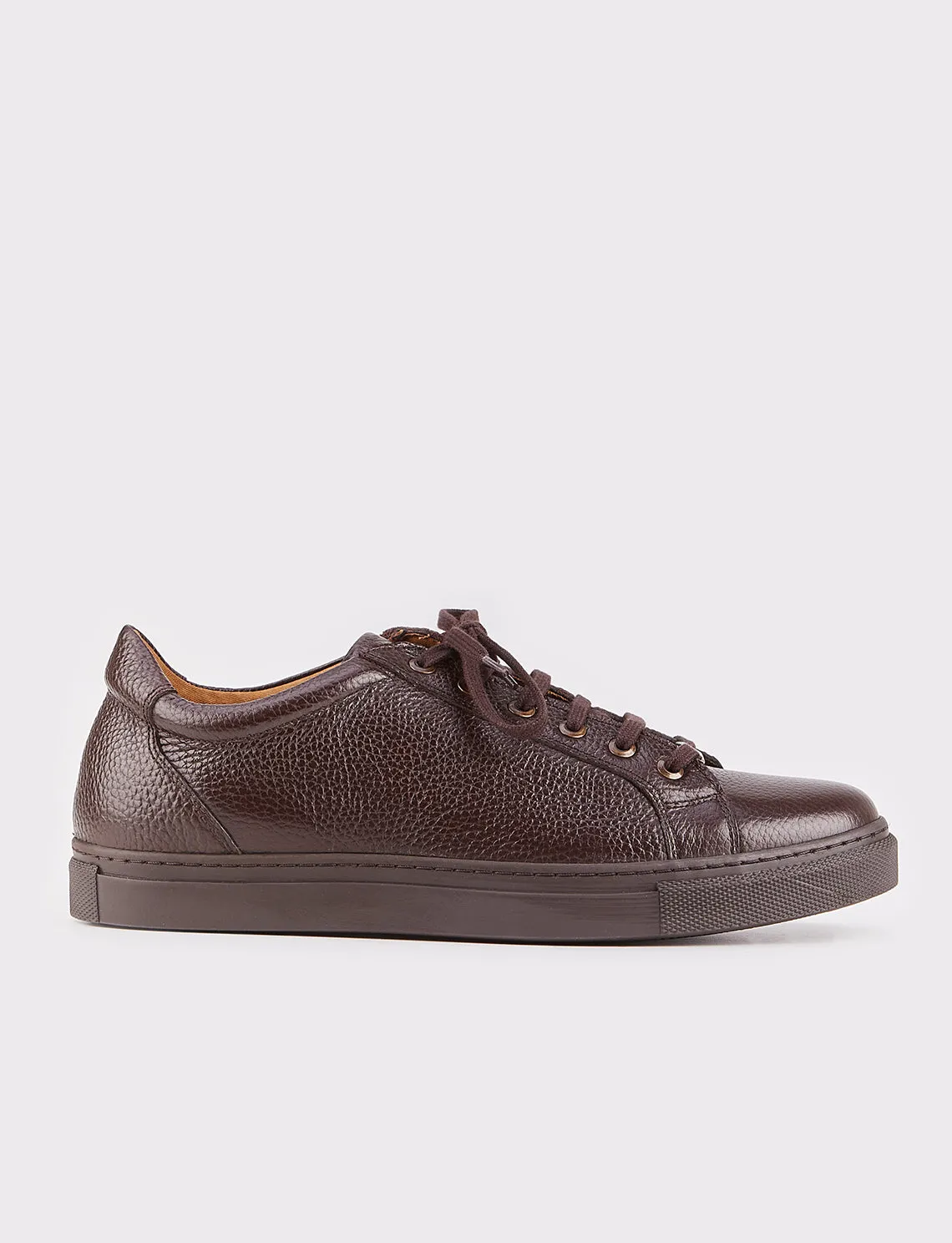 Men Brown Genuine Leather Lace Up Front Low Top Sneakers