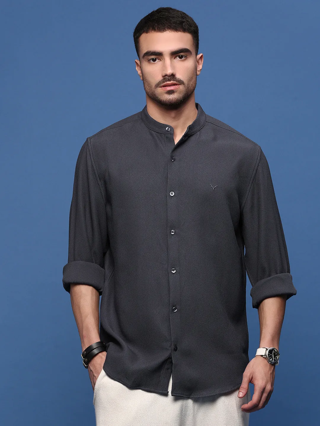 Men Charcoal Solid Slim Fit Shirt