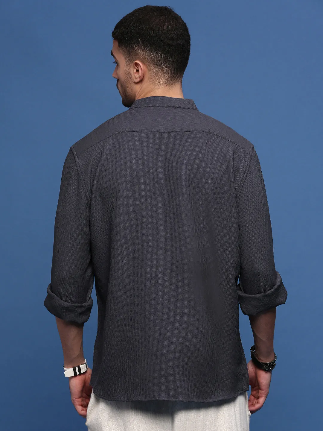 Men Charcoal Solid Slim Fit Shirt