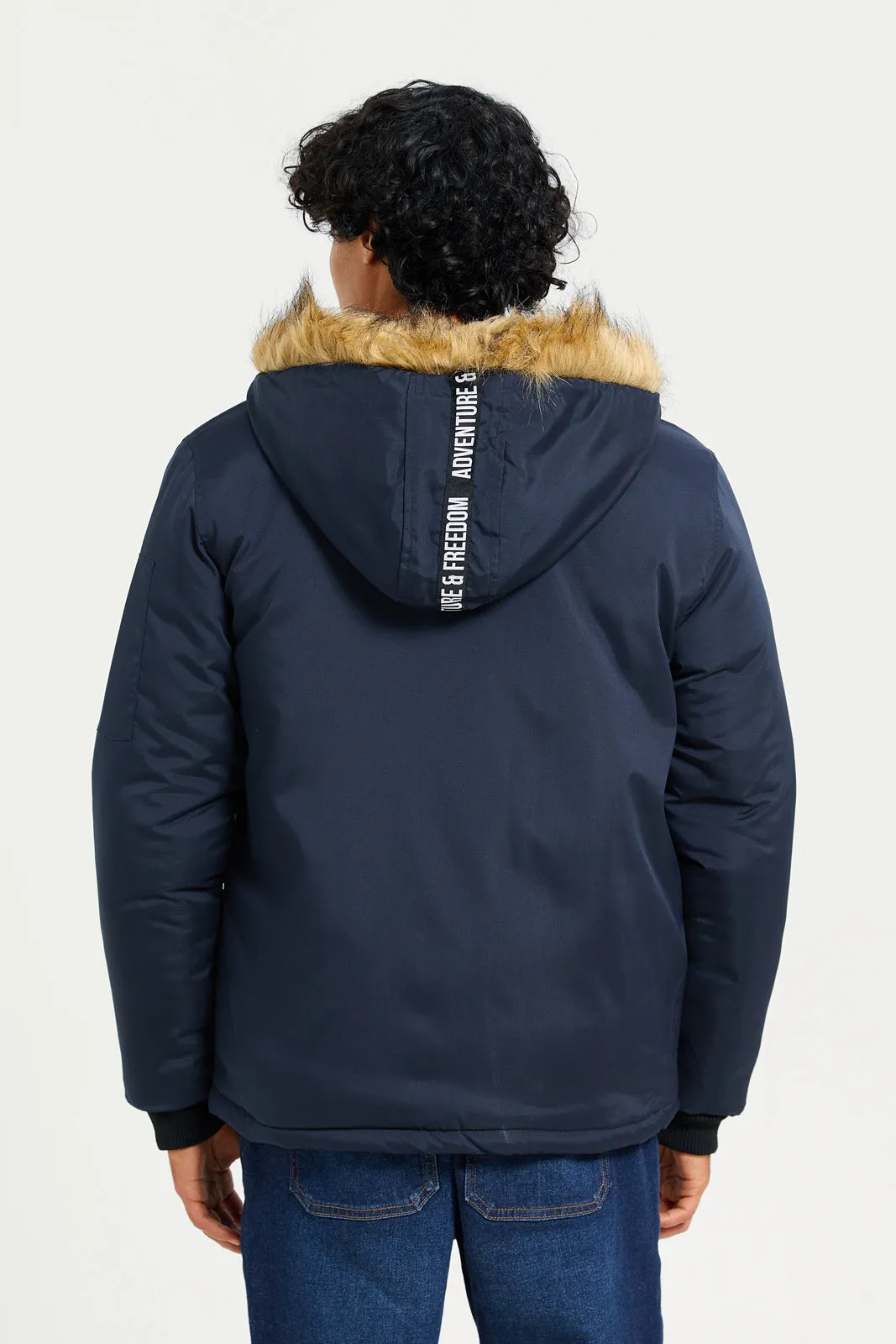 Men Navy Hooded Jacket