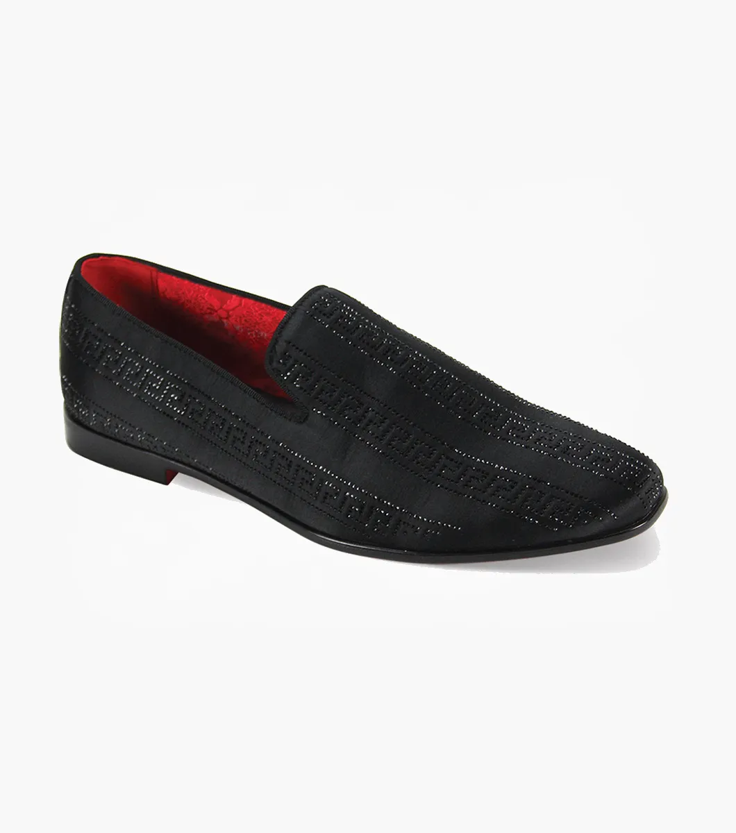 Men's Black Meander Pattern Slip-On Shoes