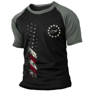 Men's Outdoor American Flag Stars Print T-Shirt