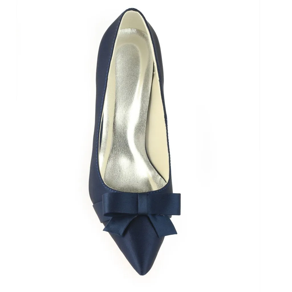 Navy Blue High Heels Wedding Shoes with Bowknot Fashion Satin Wedding Shoes uk L-942