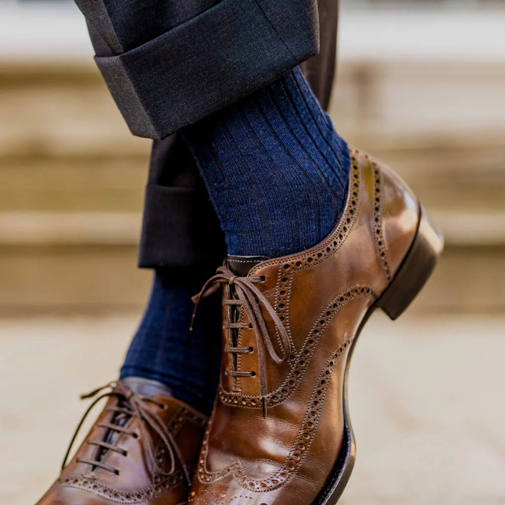 Navy Merino Wool Mid Calf Dress Socks