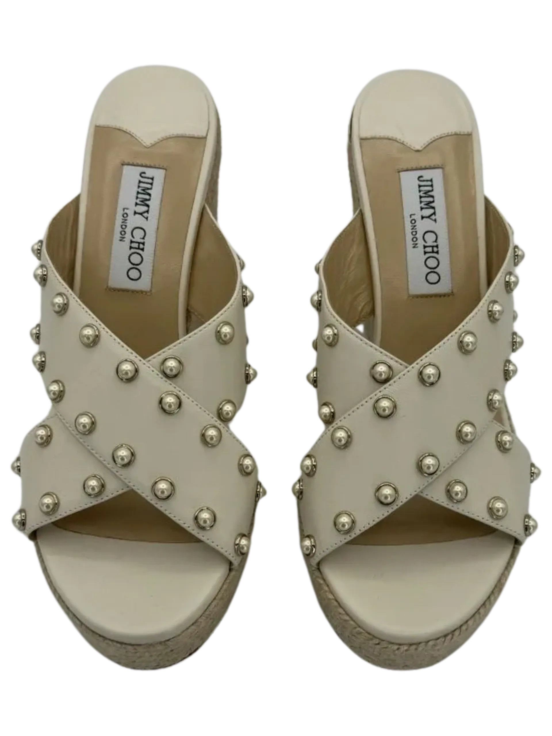 *NEW* Jimmy Choo Dovina Studded Creamy White Wedge Sandals