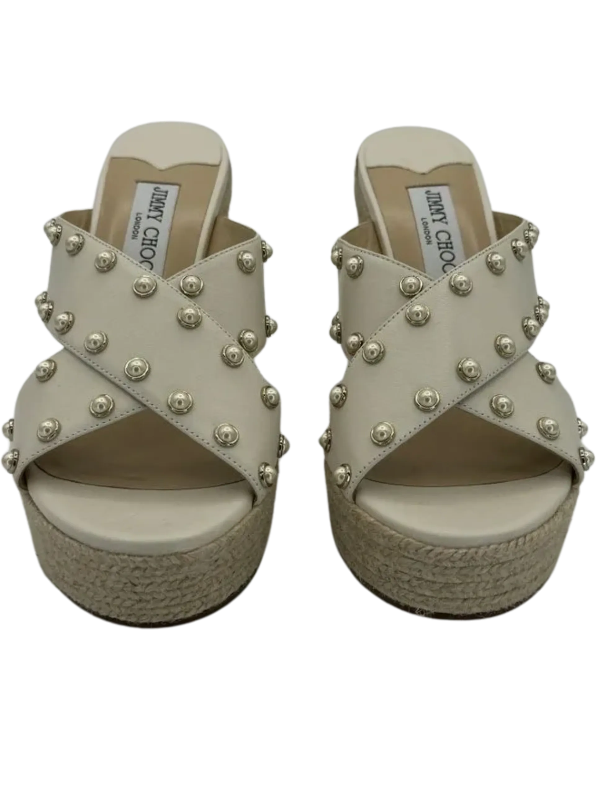 *NEW* Jimmy Choo Dovina Studded Creamy White Wedge Sandals