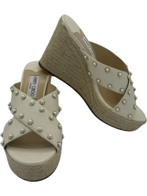 *NEW* Jimmy Choo Dovina Studded Creamy White Wedge Sandals