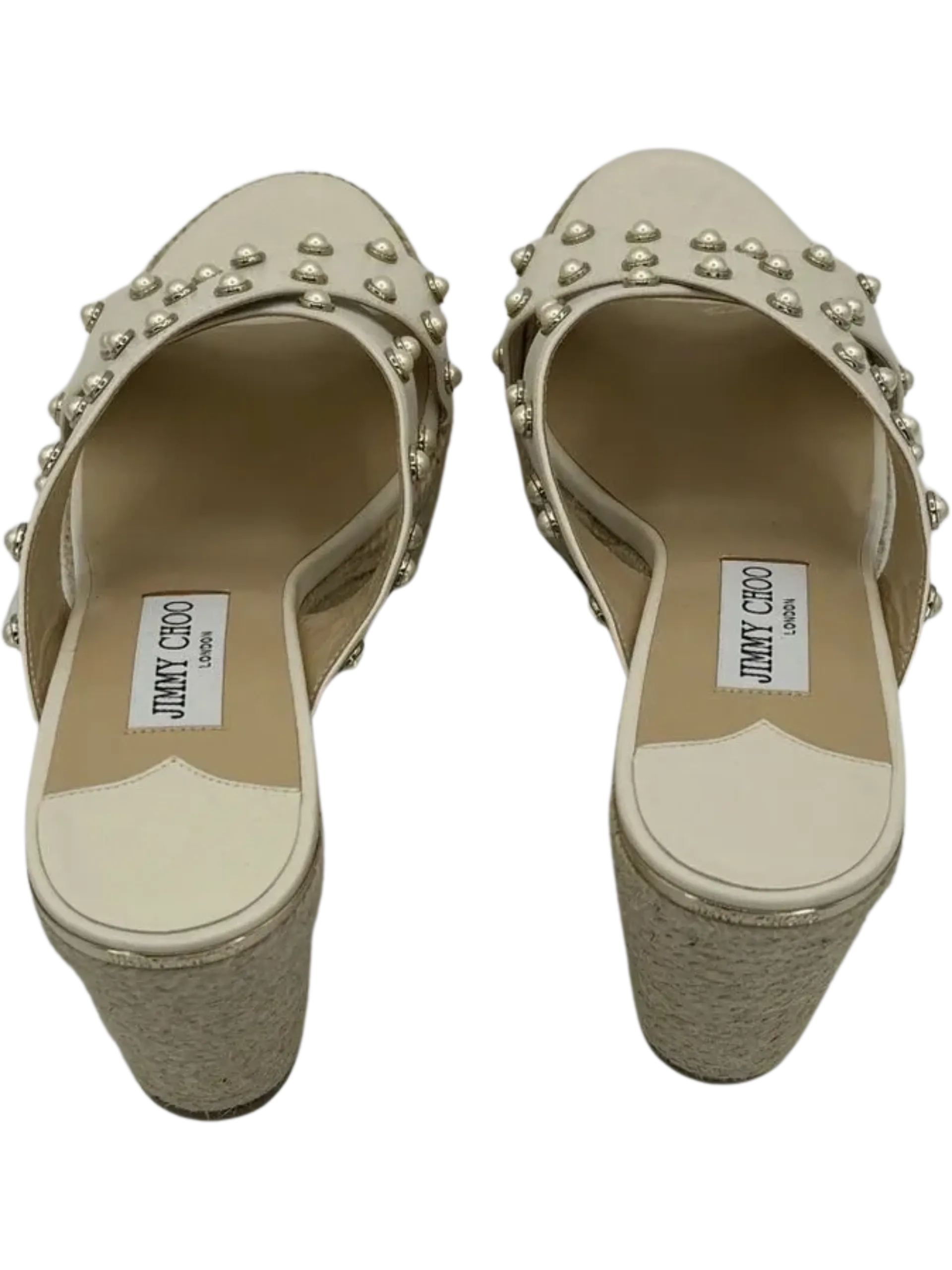 *NEW* Jimmy Choo Dovina Studded Creamy White Wedge Sandals