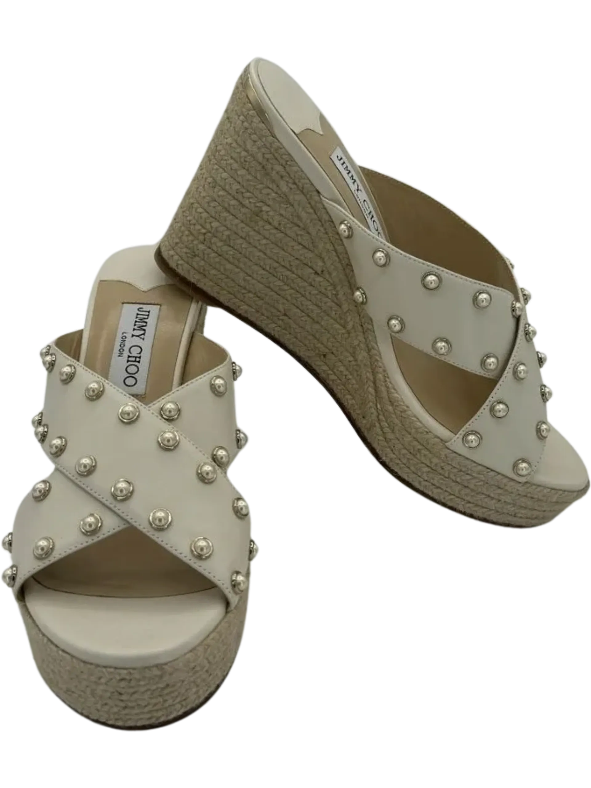 *NEW* Jimmy Choo Dovina Studded Creamy White Wedge Sandals