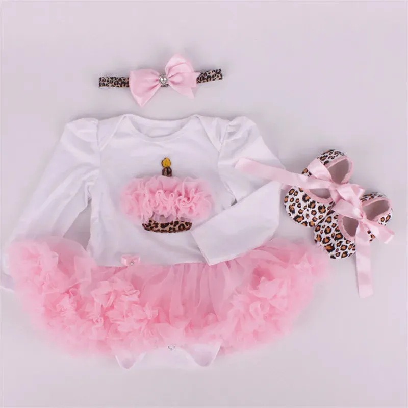 Newborn Infant Outfits Long Sleeve Baby Girl Birthday Cake Party Dress Tutus Newborn Clothes