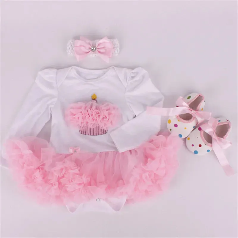 Newborn Infant Outfits Long Sleeve Baby Girl Birthday Cake Party Dress Tutus Newborn Clothes