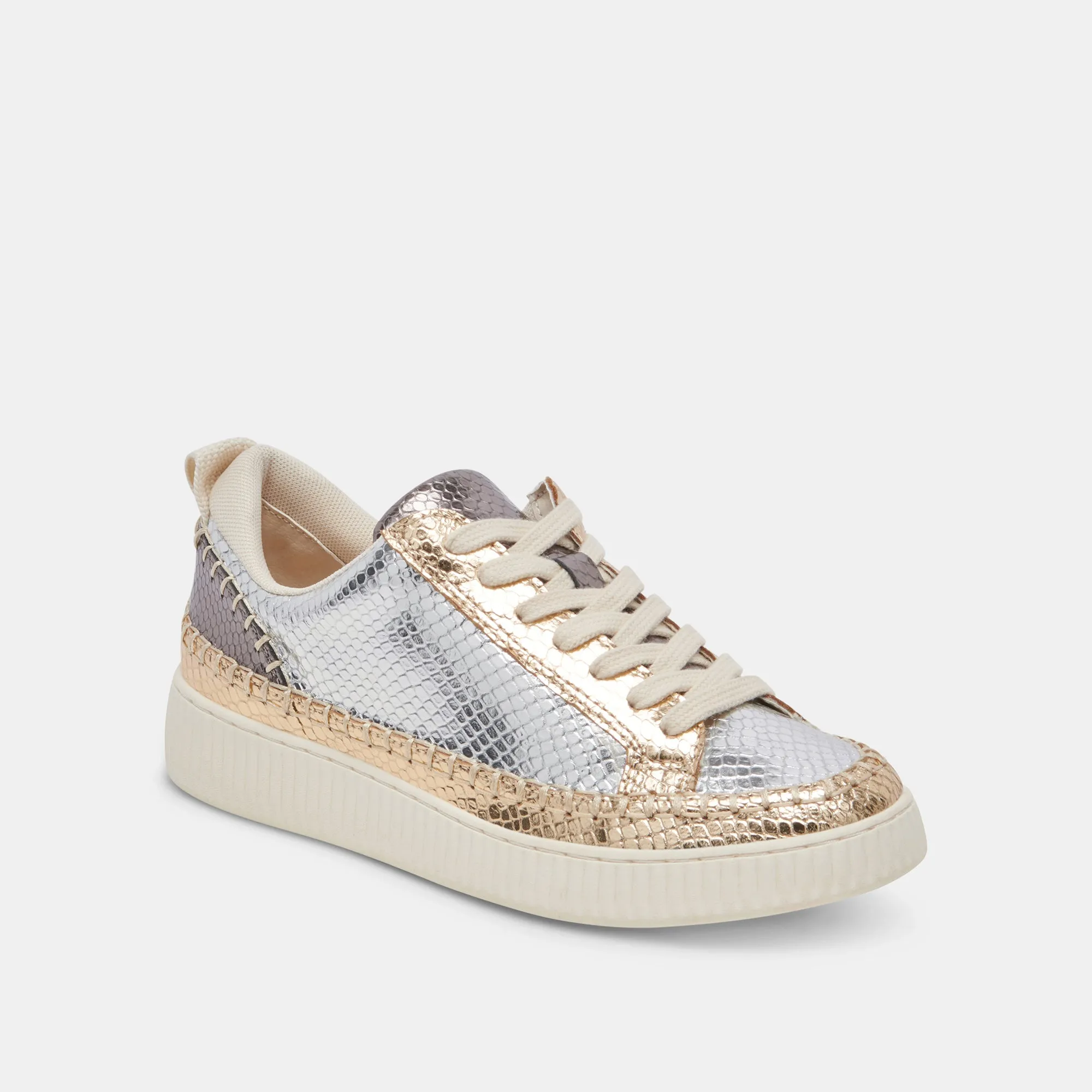 NICONA SNEAKERS SILVER GOLD EMBOSSED LEATHER