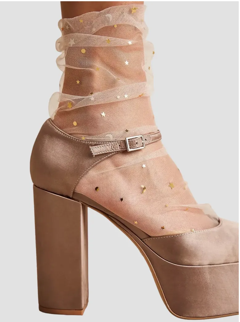 Nude Starry Sky Tulle Socks