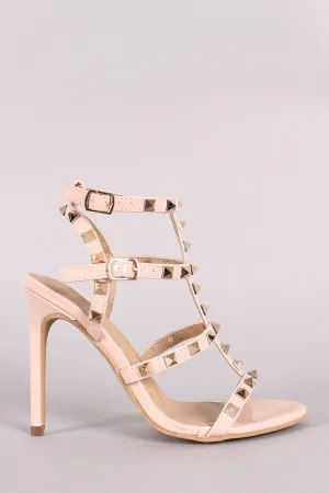 Patent Studded T-Strap Open Toe Stiletto Heel