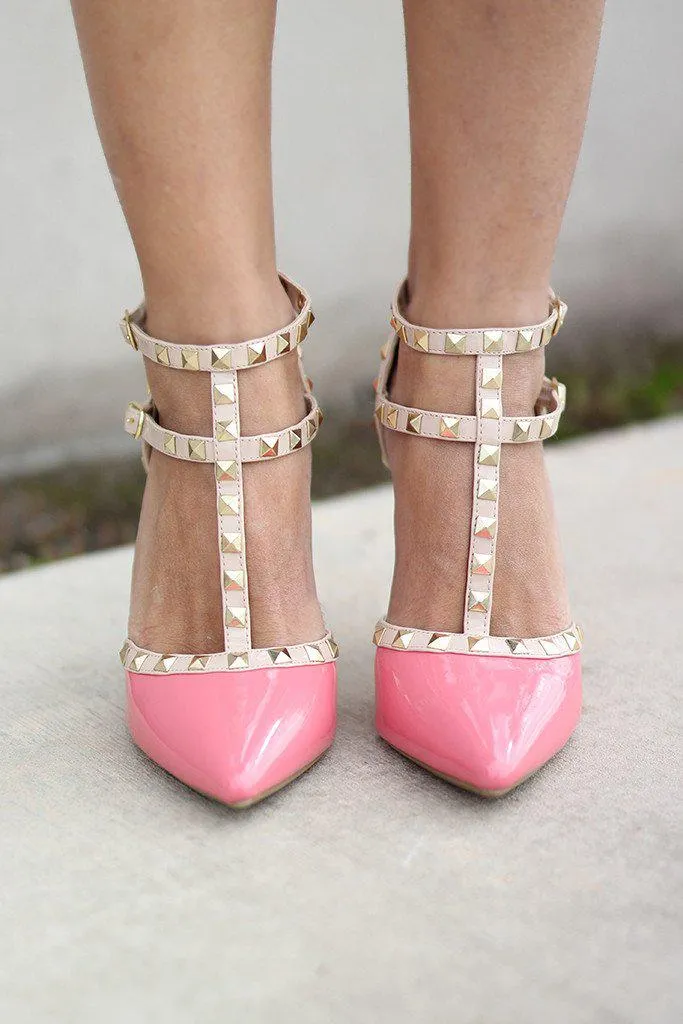 Pink Studded Strappy Heels