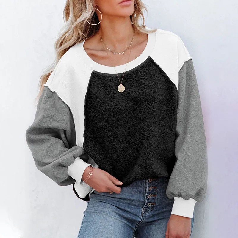 Plush Contrast Pullover Top