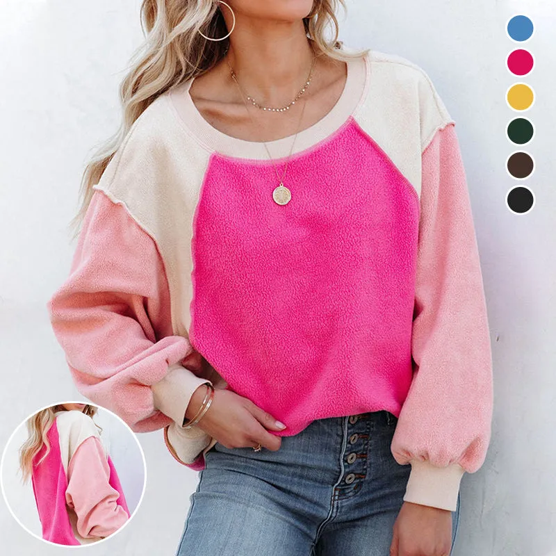 Plush Contrast Pullover Top