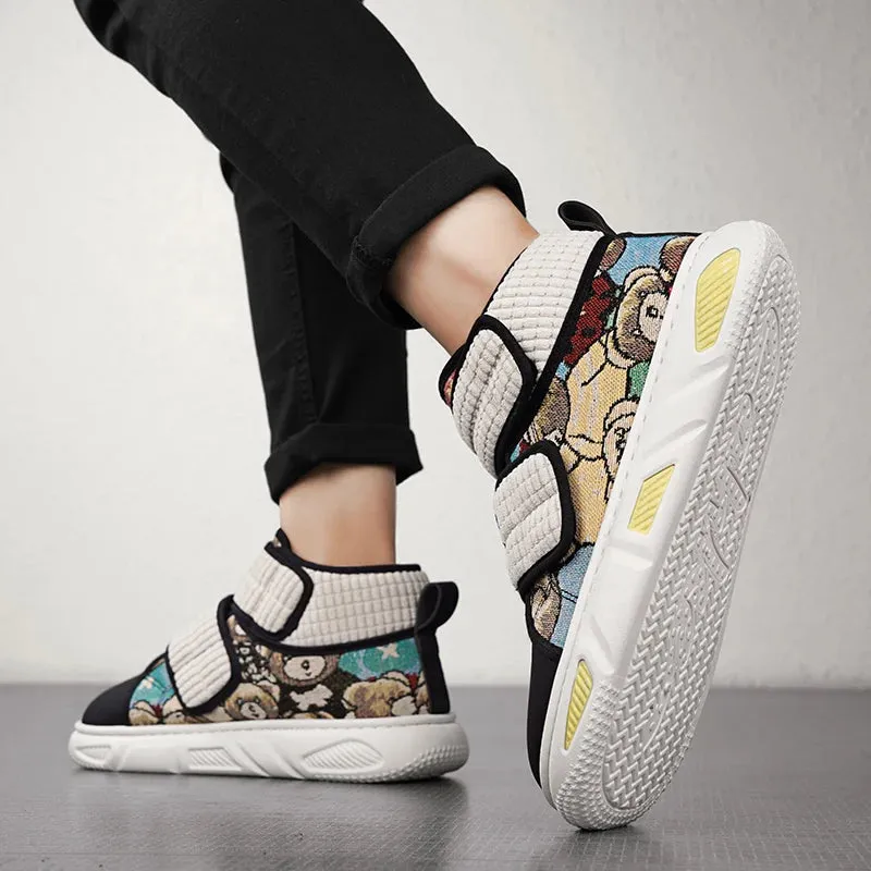 Plush Patchwork Bear Pattern High-Top Sneakers