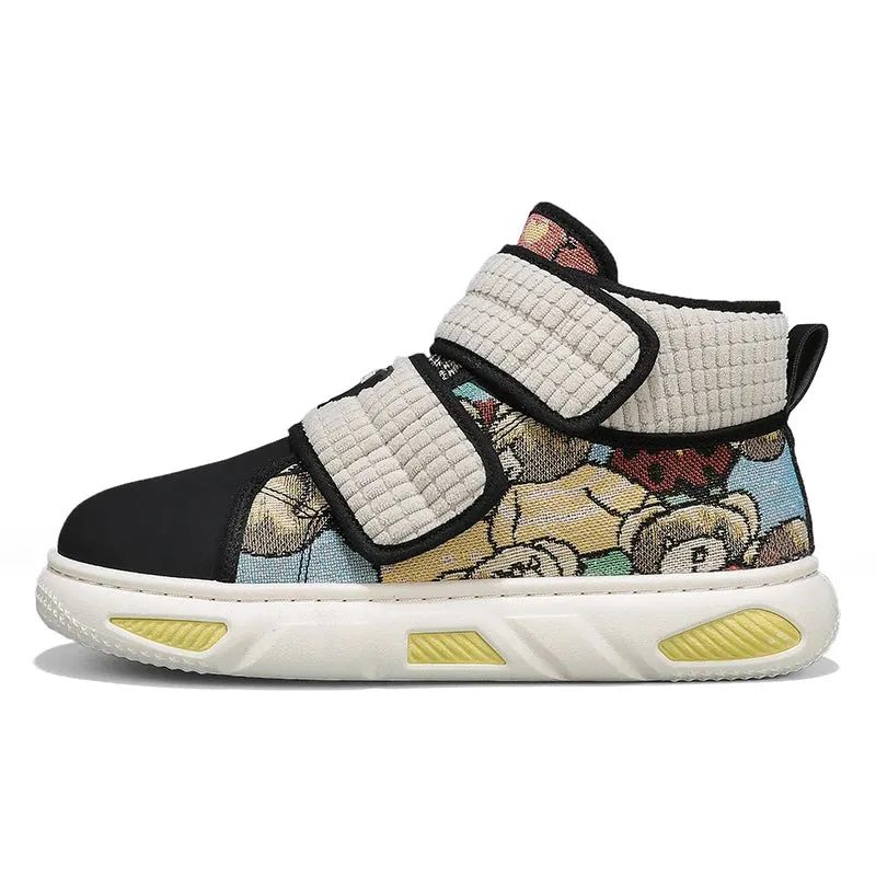 Plush Patchwork Bear Pattern High-Top Sneakers