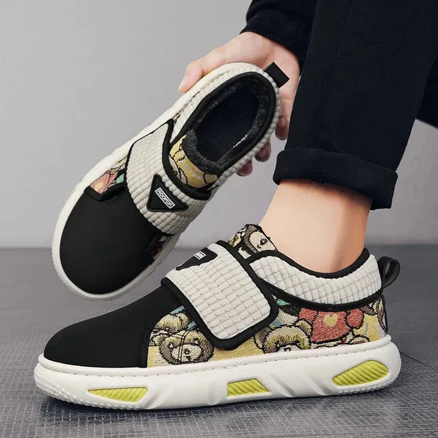 Plush Patchwork Bear Pattern High-Top Sneakers