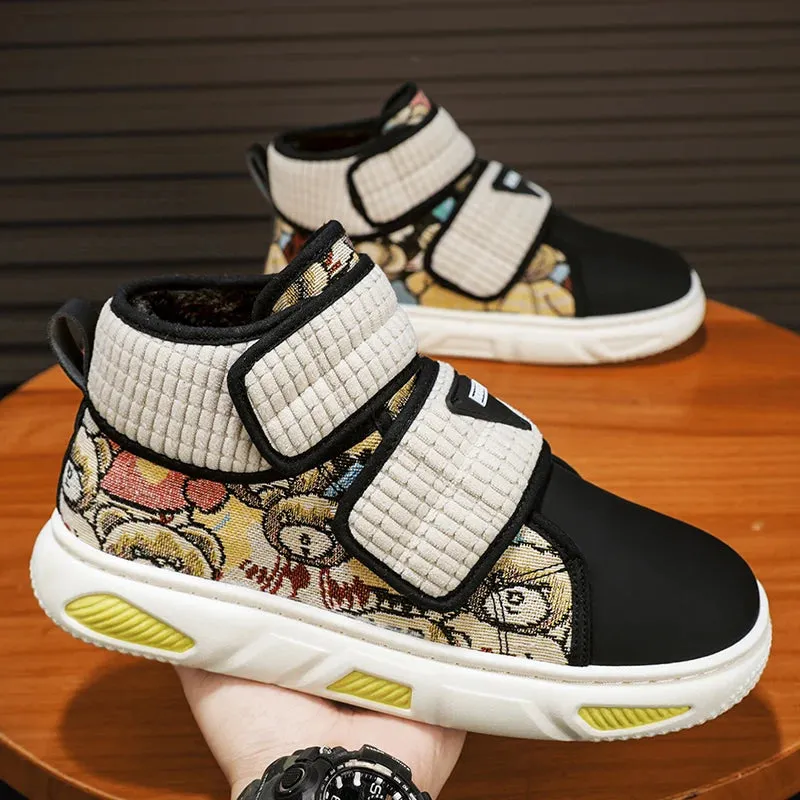 Plush Patchwork Bear Pattern High-Top Sneakers