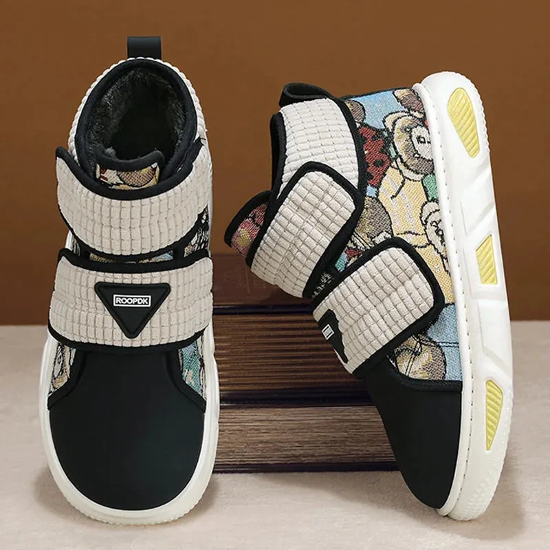 Plush Patchwork Bear Pattern High-Top Sneakers