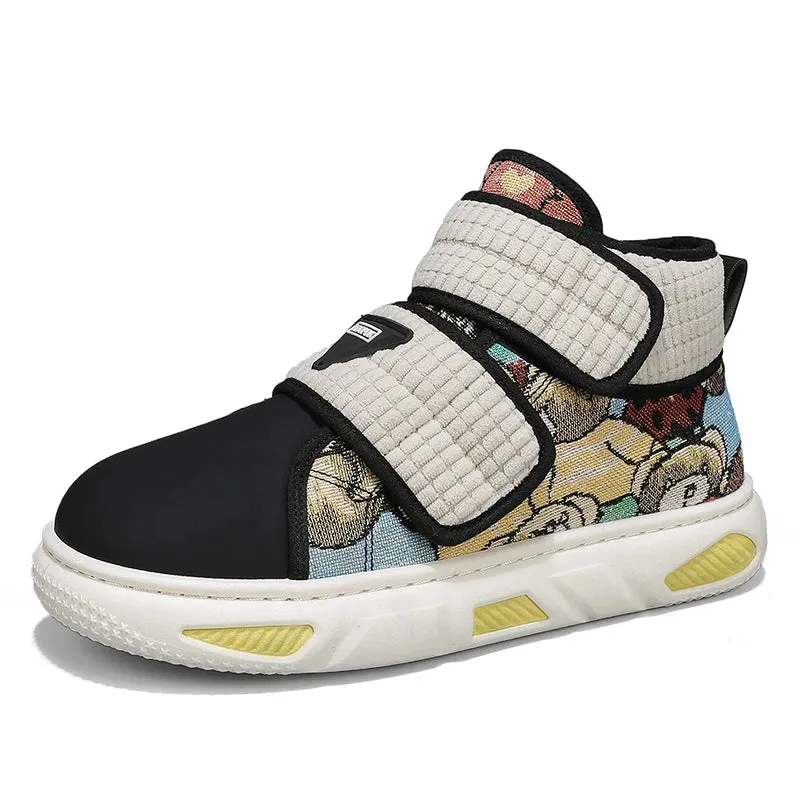 Plush Patchwork Bear Pattern High-Top Sneakers