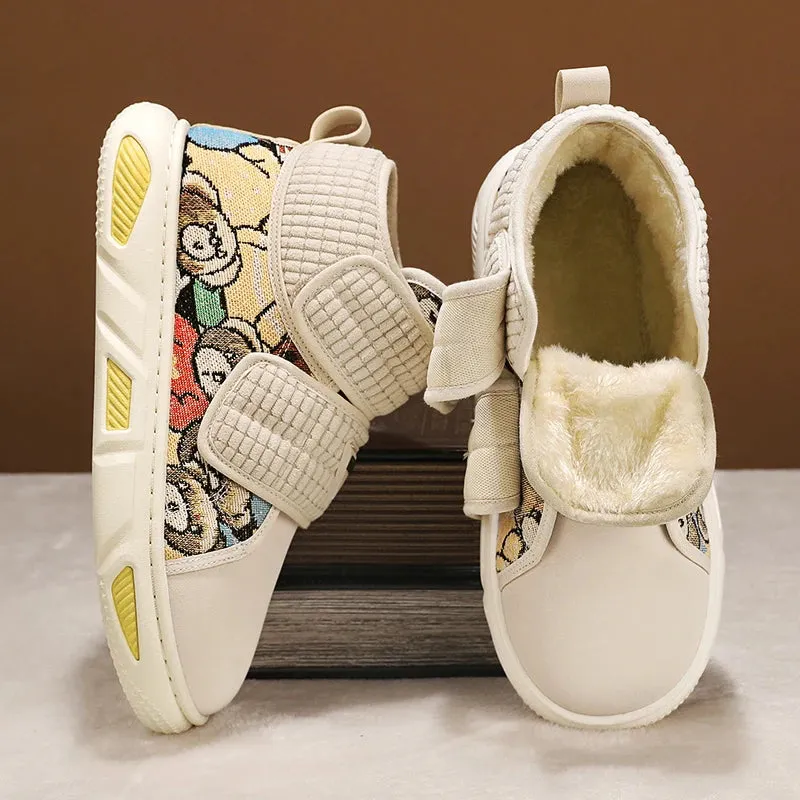 Plush Patchwork Bear Pattern High-Top Sneakers