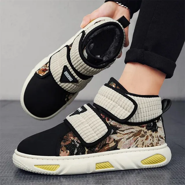 Plush Patchwork Bear Pattern High-Top Sneakers