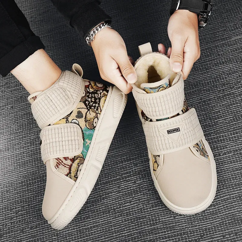 Plush Patchwork Bear Pattern High-Top Sneakers