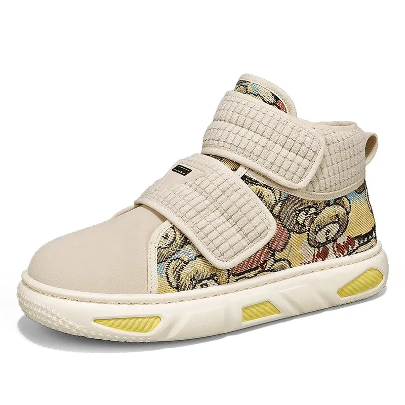 Plush Patchwork Bear Pattern High-Top Sneakers