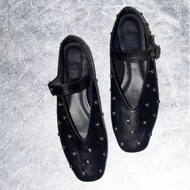 Pre Order:  Studded Leather Mary Jane Flats