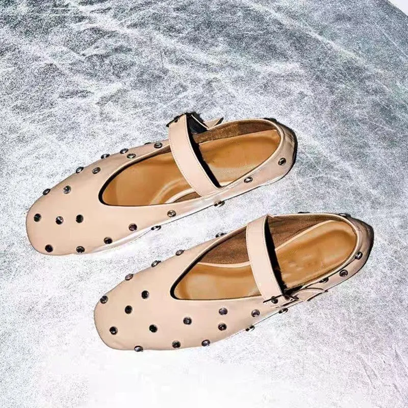 Pre Order:  Studded Leather Mary Jane Flats