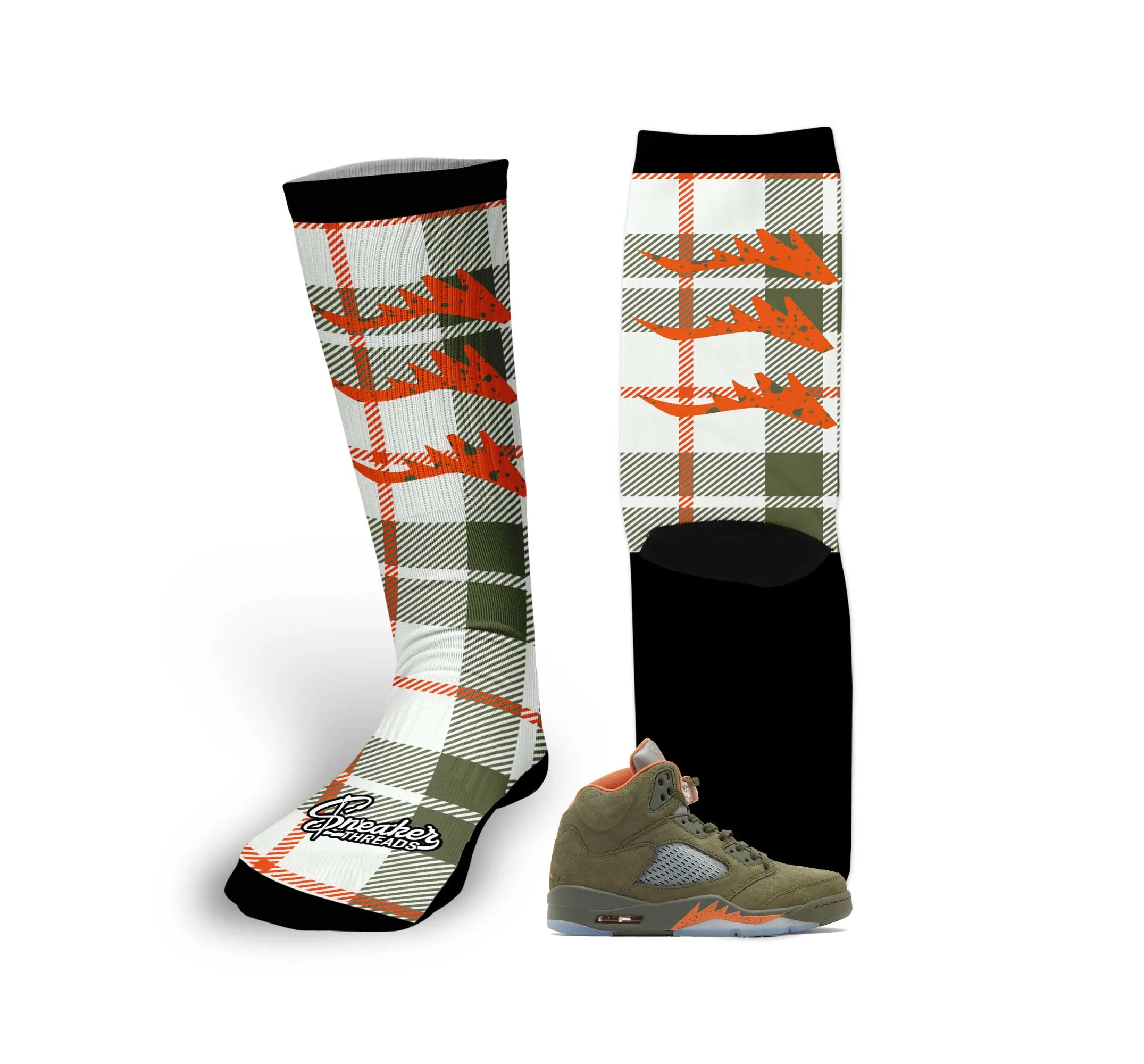 Retro 5 Olive Plaid Socks