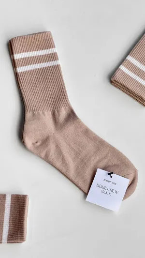 SCANDI GIRL BEIGE CREW SOCK WITH WHITE STRIPE